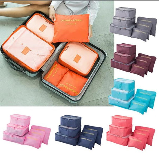 6-Piece Waterproof Travel Storage Bag Set: Portable Luggage Organizer for Clothes, Cosmetics, Shoes, Under-Garments, etc. (Random Color)