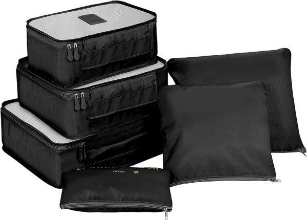 6-Piece Waterproof Travel Storage Bag Set: Portable Luggage Organizer for Clothes, Cosmetics, Shoes, Under-Garments, etc. (Random Color)