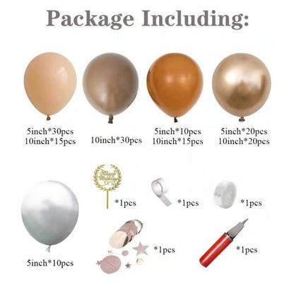 Balloon Garland Kit for Birthdays, Baby Showers, Weddings & More! (155 Balloons; Various Sizes - Coffee Brown Theme)