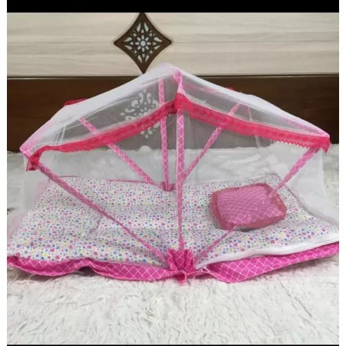 Fancy Baby Sleeping Bed with Mosquito Net & Pillow – Foldable, Safe & Comfortable for Newborns