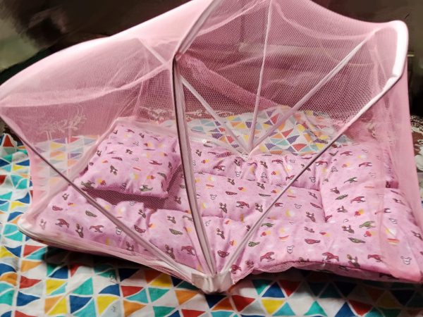 Fancy Baby Sleeping Bed with Mosquito Net & Pillow – Foldable, Safe & Comfortable for Newborns
