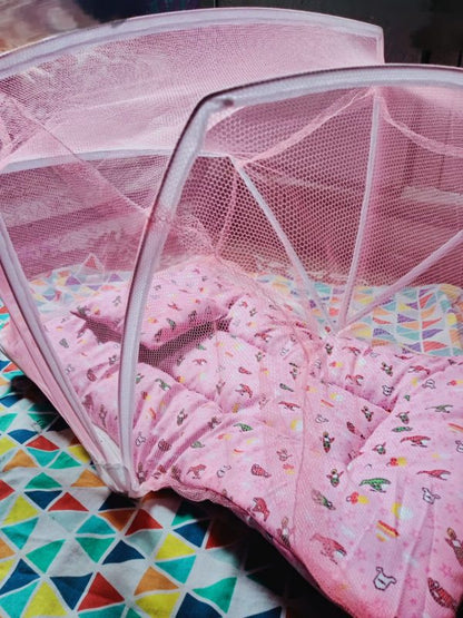 Fancy Baby Sleeping Bed with Mosquito Net & Pillow – Foldable, Safe & Comfortable for Newborns
