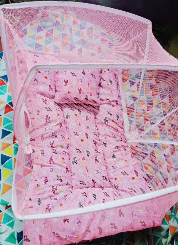 Fancy Baby Sleeping Bed with Mosquito Net & Pillow – Foldable, Safe & Comfortable for Newborns