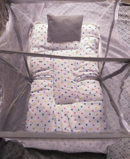 Fancy Baby Sleeping Bed with Mosquito Net & Pillow – Foldable, Safe & Comfortable for Newborns