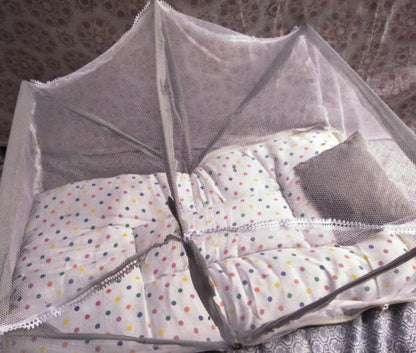 Fancy Baby Sleeping Bed with Mosquito Net & Pillow – Foldable, Safe & Comfortable for Newborns