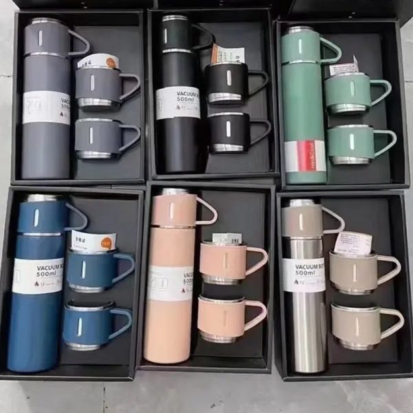 Vacuum Flask Bottle & Cup Stainless Steel Vacuum Flask Set (random Color)