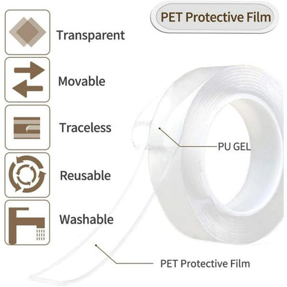 Strong Double-Sided Tape – for Home, Kitchen, Office, School Posters, etc.  - Transparent, Removable & Re-usable